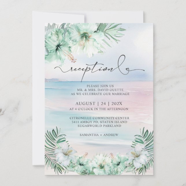 Invitación Recepción de boda tropical elegante (Anverso)