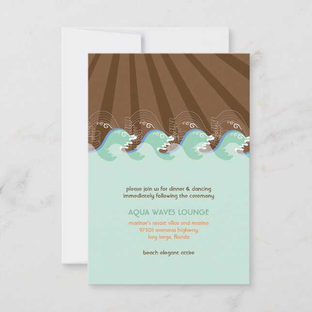 Invitación Recepción de Boda Verano Playa Olas Marrones Sol (Anverso)