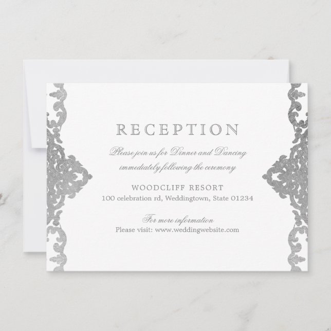Invitación Recepción de bodas añeja plateada elegante y ornam (Anverso)