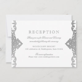 Invitación Recepción de bodas añeja plateada elegante y ornam