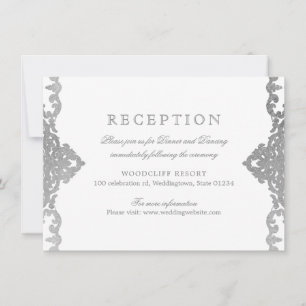 Invitación Recepción de bodas añeja plateada elegante y ornam