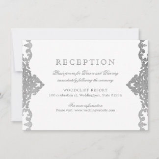 Invitación Recepción de bodas añeja plateada elegante y ornam