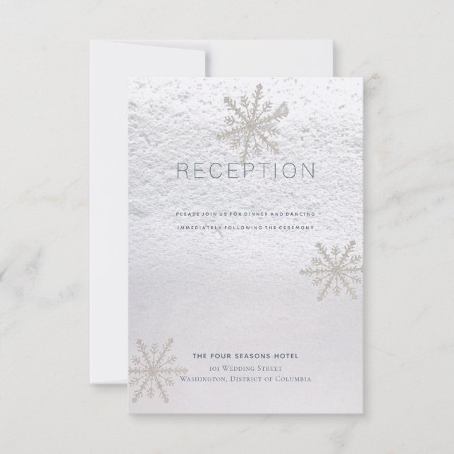 Invitación Recepción de Bodas Blancas de Invierno con Snowfla (Anverso)