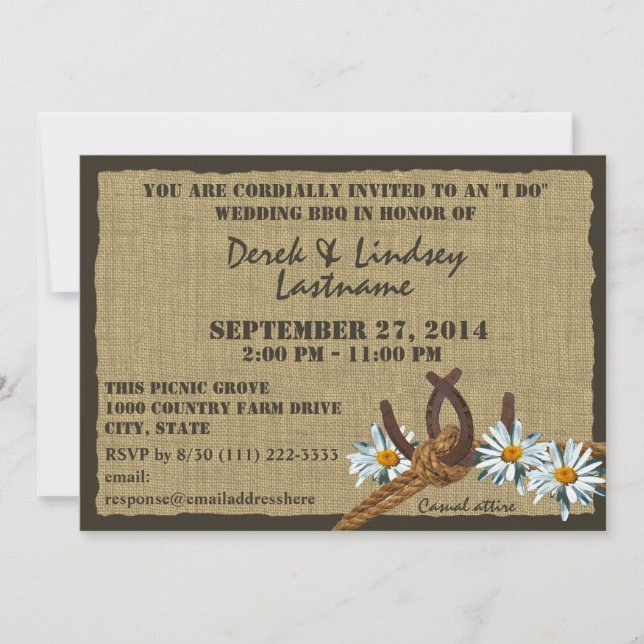 Invitación Recepción de bodas con barbacoa en daisies y herra (Anverso)