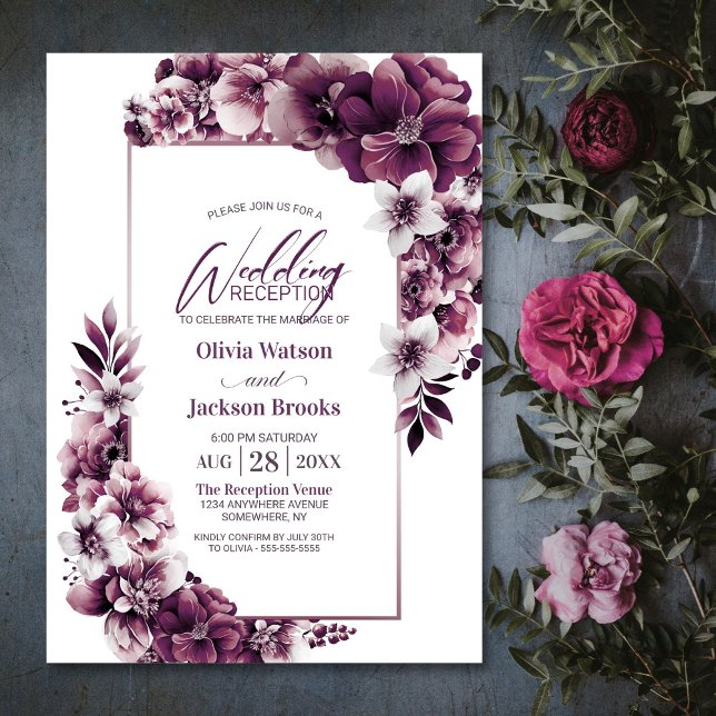Invitación Recepción de bodas con flores de ciruela rosa (Subido por el creador)