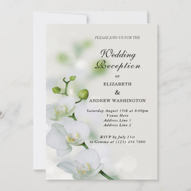 Invitación Recepción de bodas con flores de orquídea (Anverso)