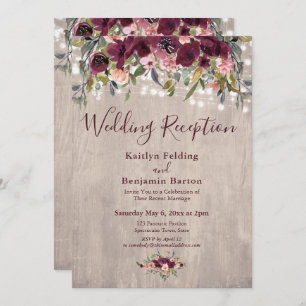 Invitación Recepción de bodas con luces florales de madera rú