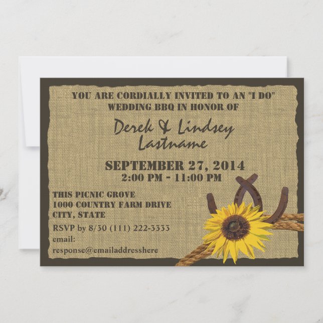 Invitación Recepción de bodas con paro con girasol y herradur (Anverso)