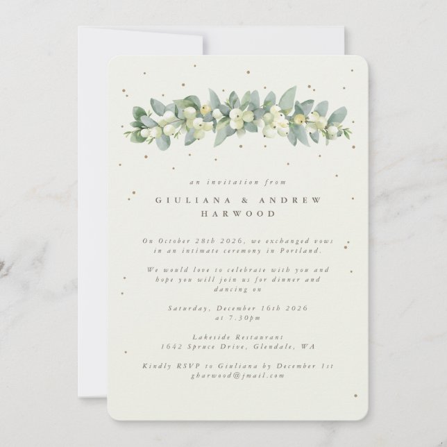 Invitación Recepción de bodas Cream Snowberry+Eucalyptus (Anverso)