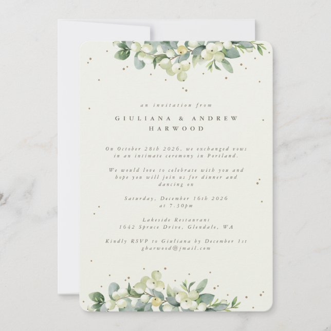 Invitación Recepción de bodas Cream Snowberry+Eucalyptus (Anverso)