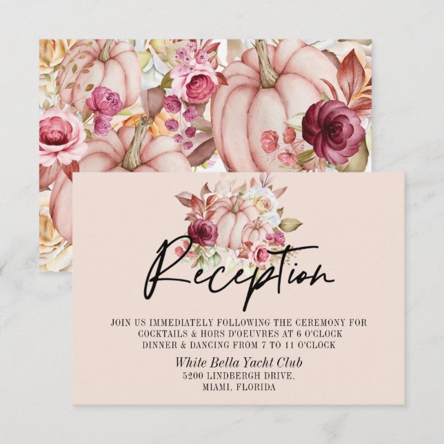 Invitación Recepción de bodas de calabaza rosa de otoño (Anverso / Reverso)
