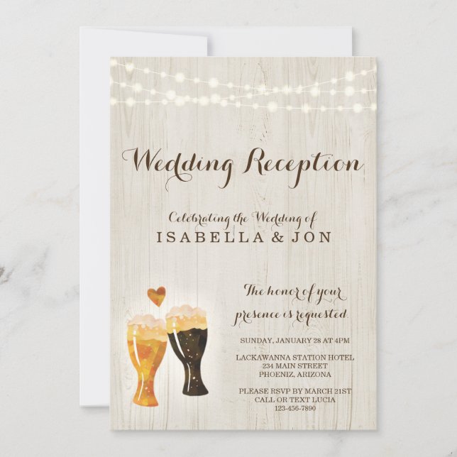 Invitación Recepción de bodas de cervecería rústica (Anverso)