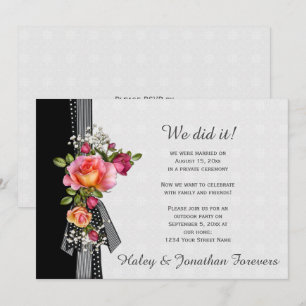 Invitación Recepción de Bodas de cinta blanca rosada en negro