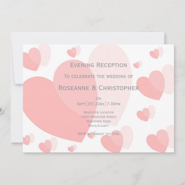 Invitación Recepción de bodas de corazones rosados (Anverso)