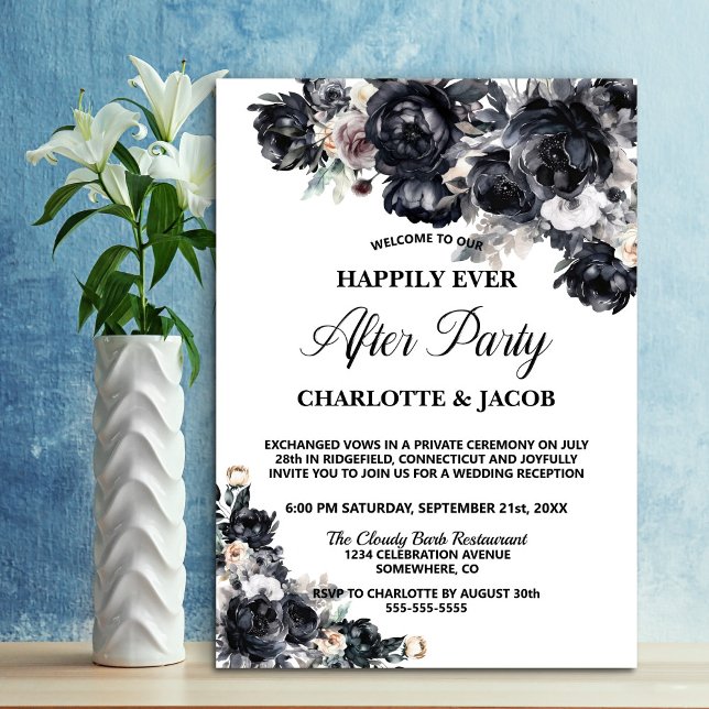 Invitación Recepción de bodas de Elopement floral negro (Subido por el creador)