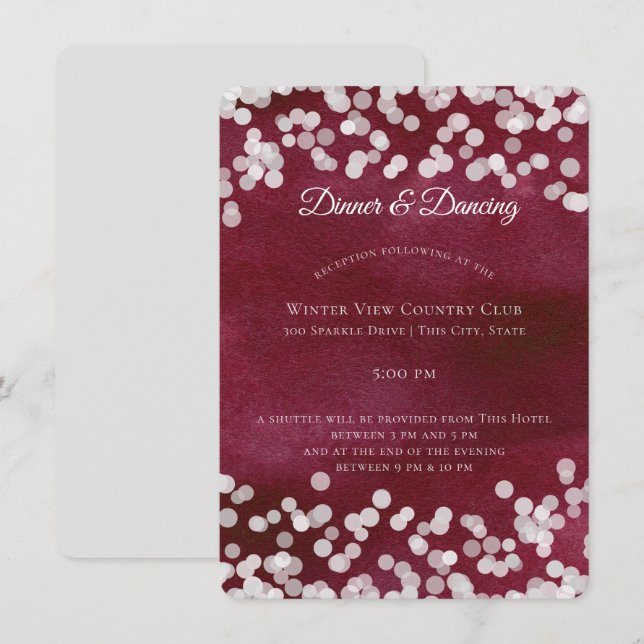 Invitación Recepción de bodas de espuma de plata y cimarrón (Anverso / Reverso)