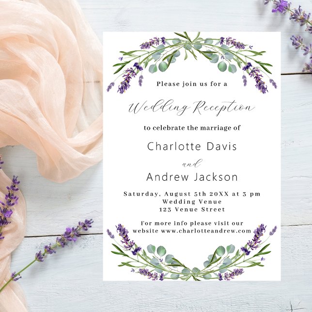 Invitación Recepción de bodas de lujo violeta y verde lavanda (Subido por el creador)