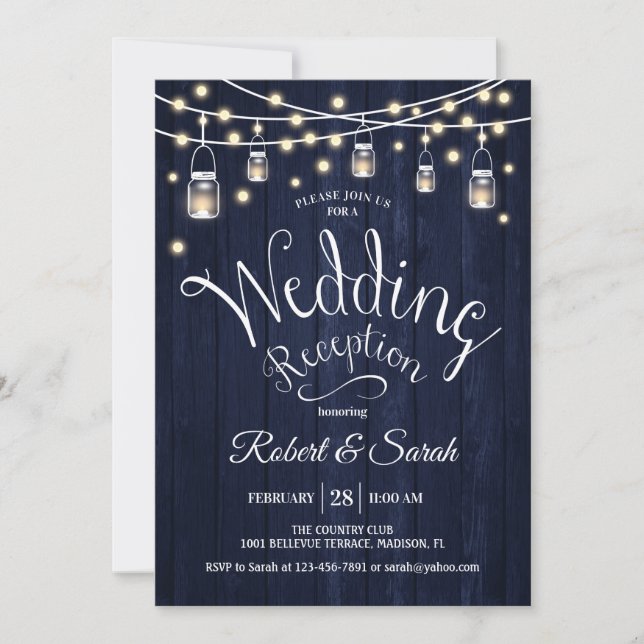 Invitación Recepción de bodas de madera y luces de la Marina  (Anverso)