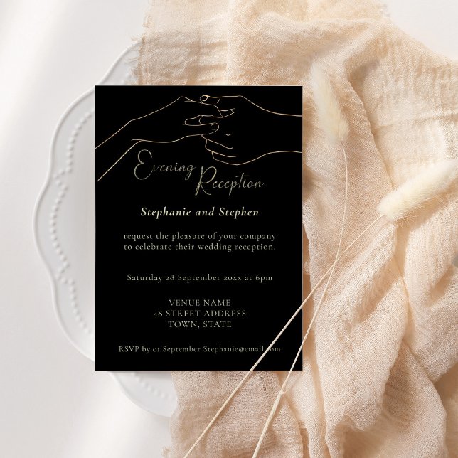 Invitación Recepción de bodas de manos de mano de oro negro (Subido por el creador)