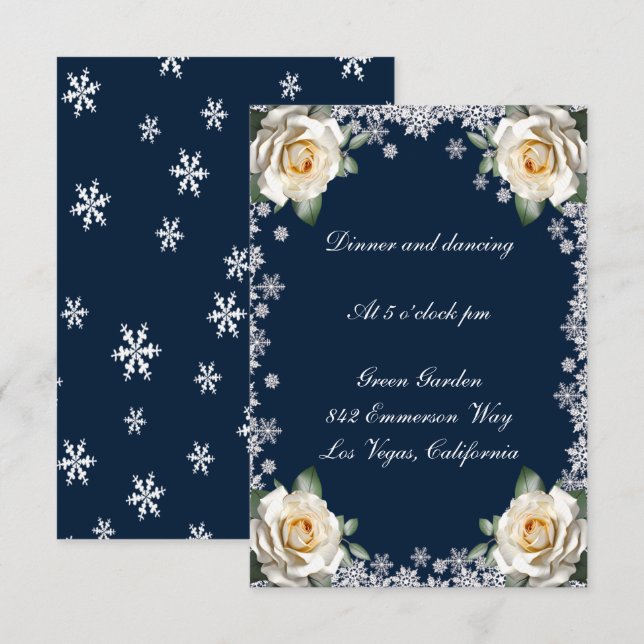 Invitación Recepción de bodas de Navidades de copos de nieve  (Anverso / Reverso)