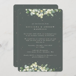 Invitación Recepción de bodas de nieve verde gris + eucalipto