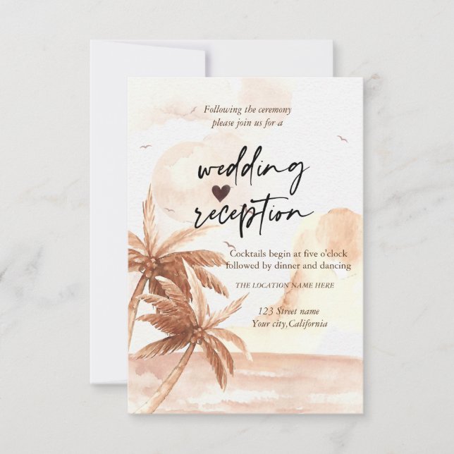 Invitación Recepción de bodas de palmas tropicales rusticas (Anverso)