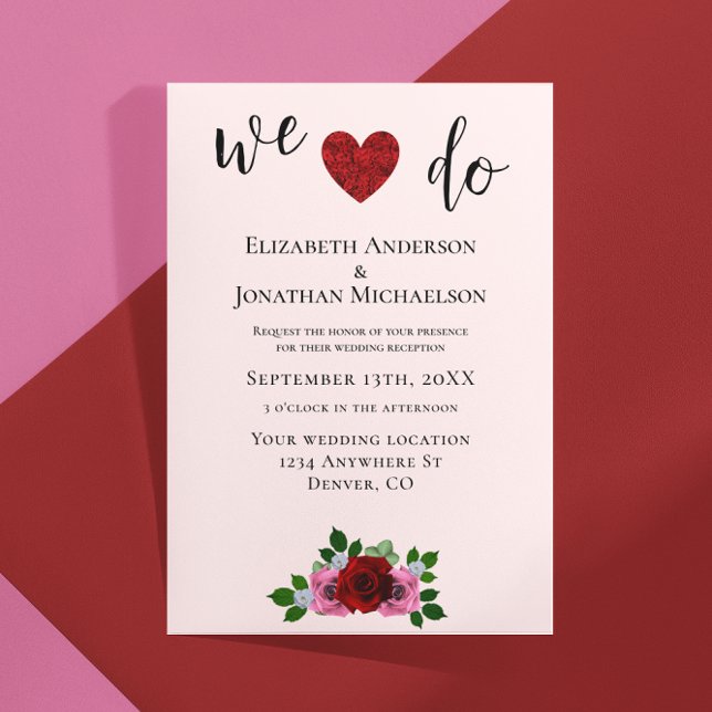 Invitación Recepción de bodas de rosas rojas y rosas (Subido por el creador)