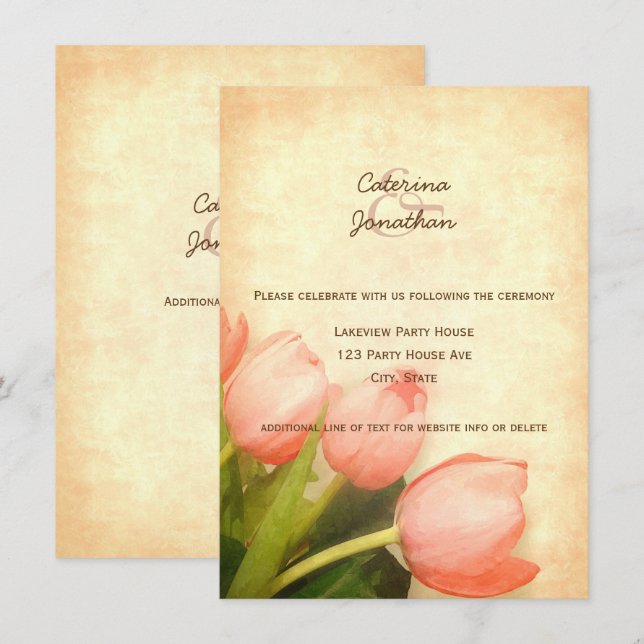 Invitación Recepción de bodas de tulipanes rosados (Anverso / Reverso)