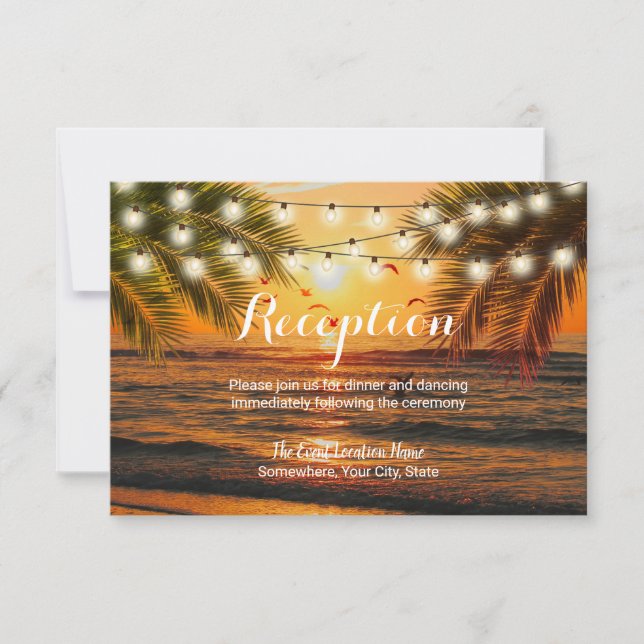 Invitación Recepción de bodas de verano tropical Sunset Beach (Anverso)