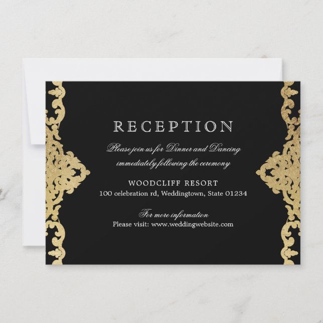 Invitación Recepción de bodas en negro y oro elegante (Anverso)