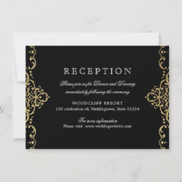 Invitación Recepción de bodas en negro y oro elegante