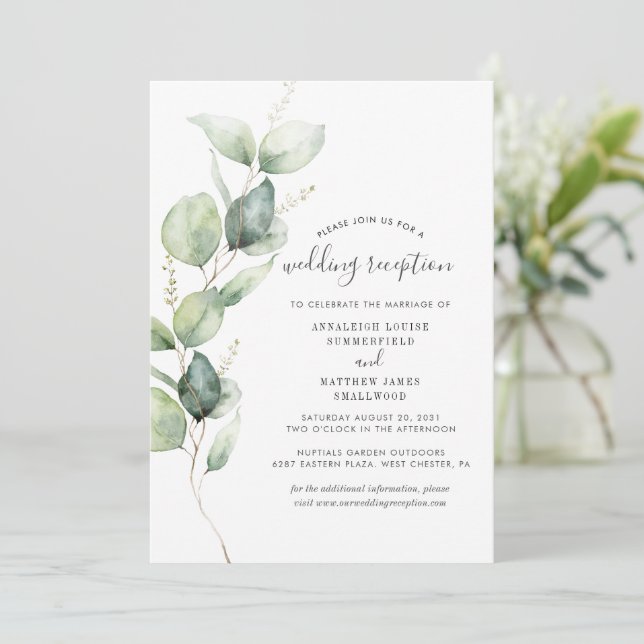 Invitación Recepción de bodas Eucalyptus Greenery Foliage (Anverso de pie)