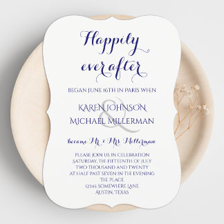Invitación Recepción de bodas felizmente azul de medianoche
