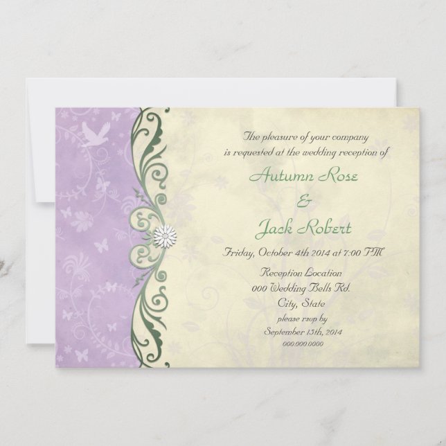 Invitación Recepción de bodas florales amarillas de lavanda (Anverso)
