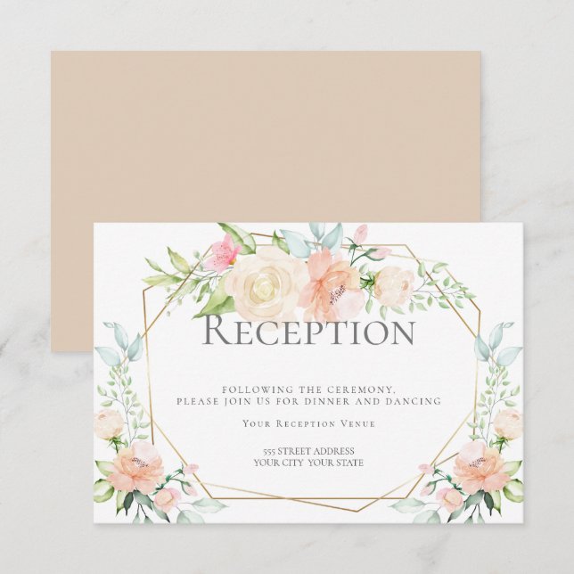 Invitación RECEPCIÓN DE BODAS | Flores Acuarela Corales Rosad (Anverso / Reverso)