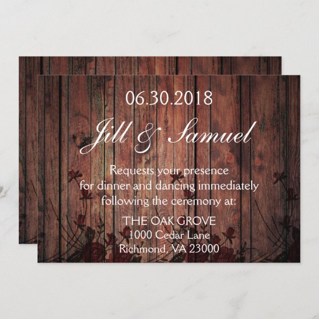 Invitación Recepción de bodas Hermosa Faux Wood and Lace (Anverso / Reverso)