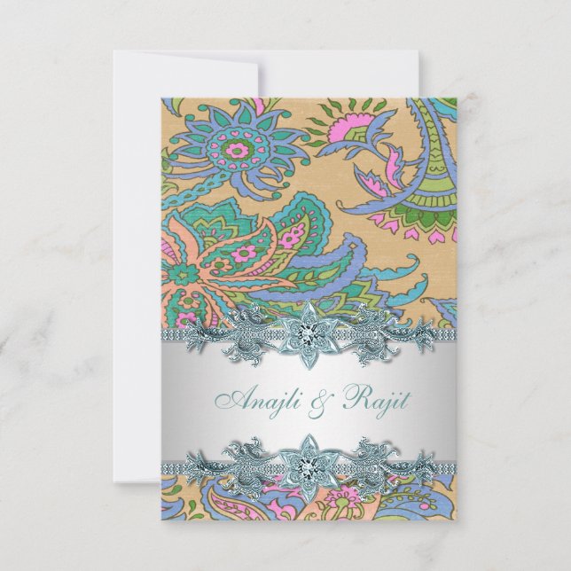 Invitación Recepción de Bodas Indias de la Paisley Azul Verde (Anverso)