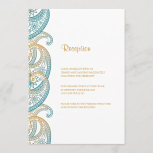 Invitación Recepción de bodas indio paisley verde azulada y d