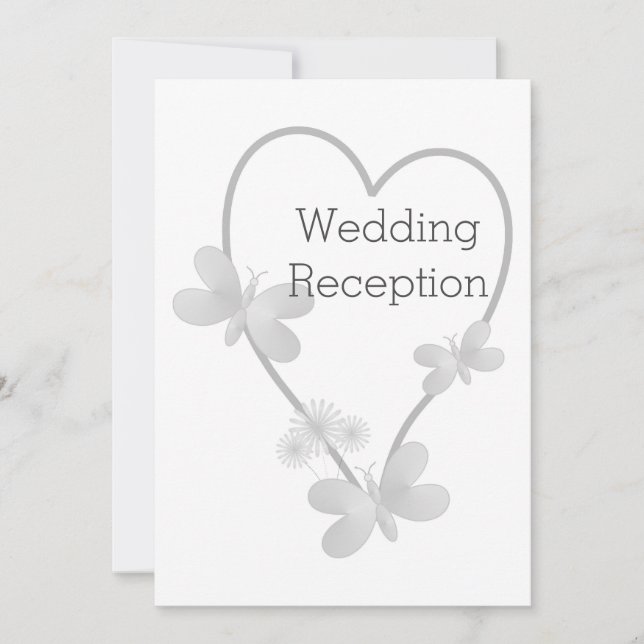 Invitación Recepción de bodas invitan a mariposa del corazón  (Anverso)