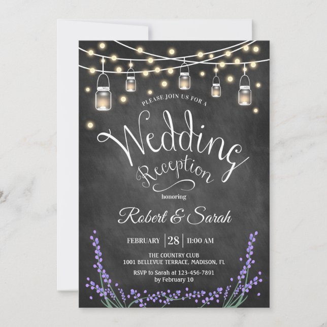 Invitación Recepción de bodas - Lavanda de pizarra y luces (Anverso)