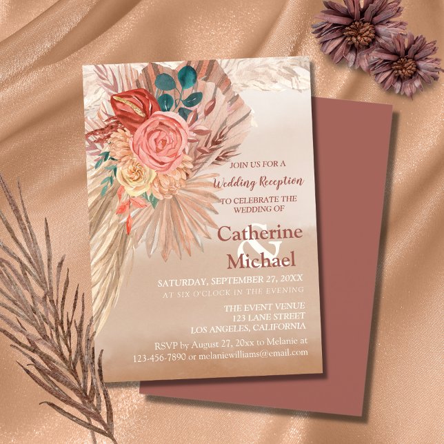 Invitación Recepción de bodas Pampas Grass Terracotta Boho (Subido por el creador)