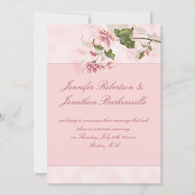 Invitación Recepción de bodas post-matrimonio con flores rosa (Anverso)