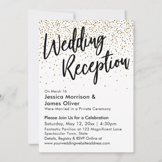 Invitación Recepción de bodas, Purpurina de oro falso Confett (Anverso)