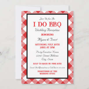 Invitación Recepción de Bodas Rustic Red Gingham I Do BBQ