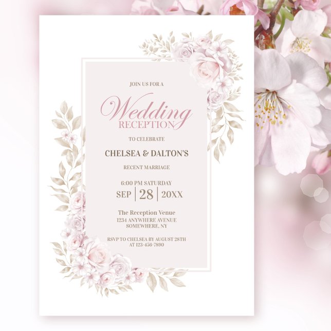 Invitación Recepción de bodas rusticas con flores rosadas (Subido por el creador)