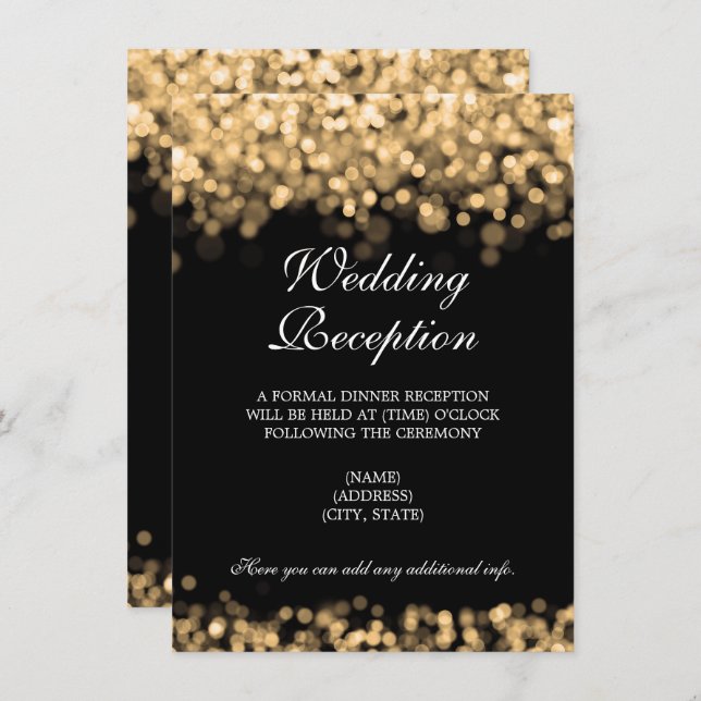 Invitación Recepción de bodas sólo luces de oro (Anverso / Reverso)