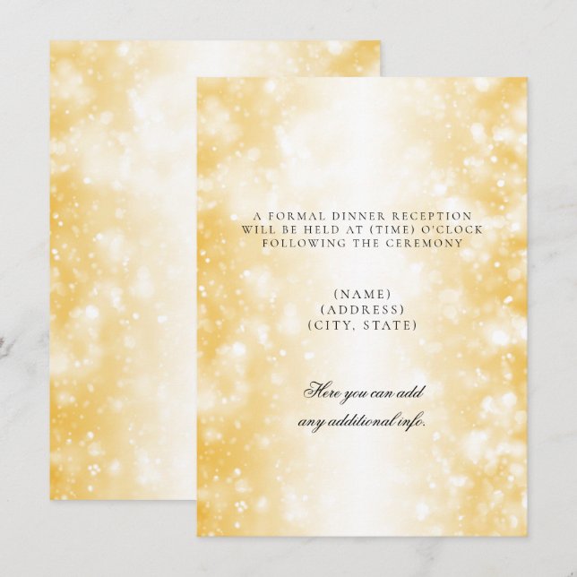 Invitación Recepción de bodas solo luces de verano dorado (Anverso / Reverso)