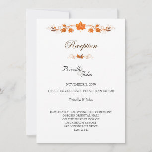 Invitación Recepción de bodas, tema de las hojas de otoño