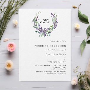 Invitación Recepción de bodas violáceas con monograma de lava