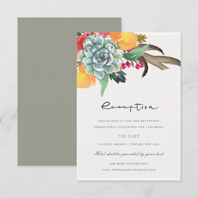 INVITACIÓN RECEPCIÓN DE BOHEMIAN ALLURE FLORAL SUCULENT ANTLE (Anverso / Reverso)